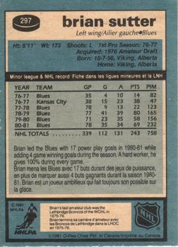 1981-82 O-Pee-Chee #297 Brian Sutter Back