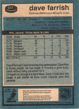 1981-82 O-Pee-Chee #317 Dave Farrish Back