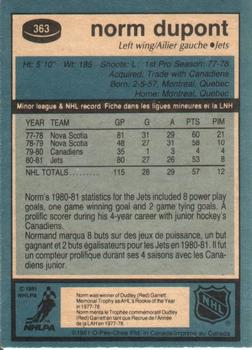 1981-82 O-Pee-Chee #363 Norm Dupont Back