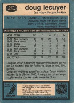 1981-82 O-Pee-Chee #367 Doug Lecuyer Back
