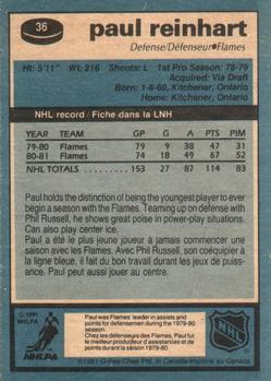 1981-82 O-Pee-Chee #36 Paul Reinhart Back