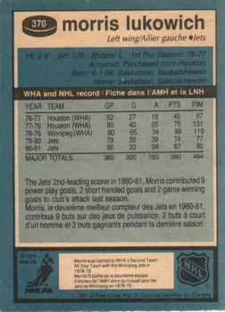 1981-82 O-Pee-Chee #370 Morris Lukowich Back