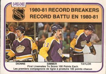 1981-82 O-Pee-Chee #391 Marcel Dionne / Charlie Simmer / Dave Taylor Front