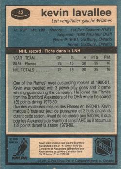 1981-82 O-Pee-Chee #43 Kevin LaVallee Back