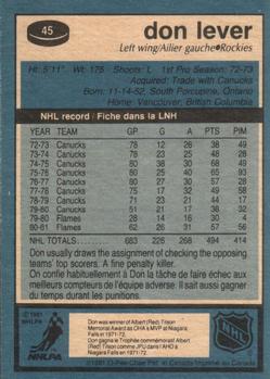 1981-82 O-Pee-Chee #45 Don Lever Back
