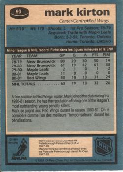 1981-82 O-Pee-Chee #90 Mark Kirton Back