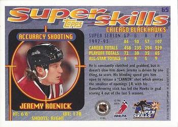1995-96 Topps Super Skills - Platinum #65 Jeremy Roenick Back