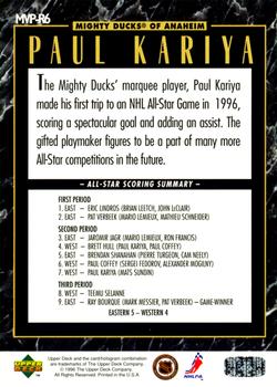 1995-96 Upper Deck - Predictors All-Star MVP Exchange #MVP-R6 Paul Kariya Back