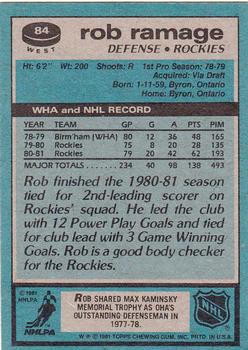 1981-82 Topps #W84 Rob Ramage Back