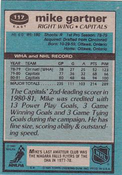 1981-82 Topps #E117 Mike Gartner Back