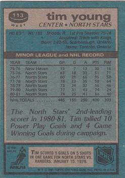 1981-82 Topps #W113 Tim Young Back