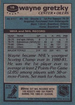 1981-82 Topps #16 Wayne Gretzky Back