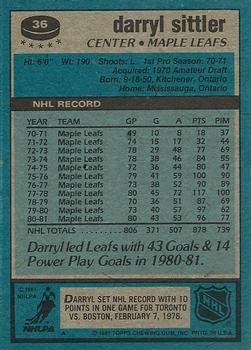 1981-82 Topps #36 Darryl Sittler Back