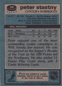 1981-82 Topps #39 Peter Stastny Back