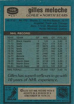 1981-82 Topps #W109 Gilles Meloche Back