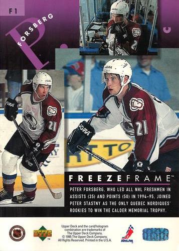 1995-96 Upper Deck - Freeze Frame Jumbo #F1 Peter Forsberg Back