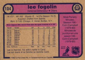 1982-83 O-Pee-Chee #104 Lee Fogolin Back