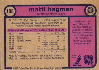 1982-83 O-Pee-Chee #108 Matti Hagman Back