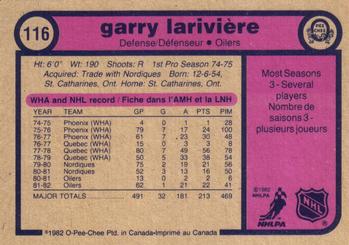 1982-83 O-Pee-Chee #116 Garry Lariviere Back