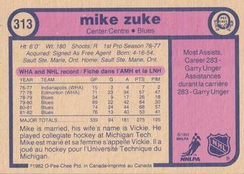 1982-83 O-Pee-Chee #313 Mike Zuke Back