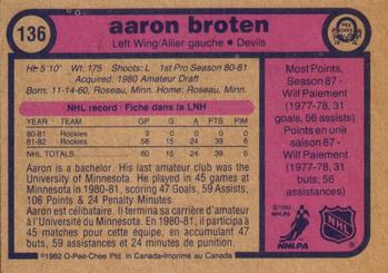 1982-83 O-Pee-Chee #136 Aaron Broten Back