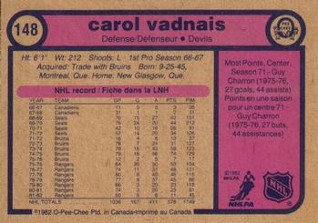 1982-83 O-Pee-Chee #148 Carol Vadnais Back