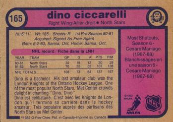 1982-83 O-Pee-Chee #165 Dino Ciccarelli Back