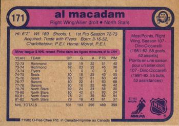 1982-83 O-Pee-Chee #171 Al MacAdam Back