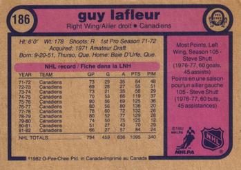 1982-83 O-Pee-Chee #186 Guy Lafleur Back