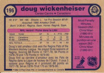 1982-83 O-Pee-Chee #196 Doug Wickenheiser Back