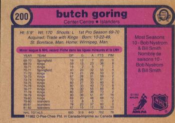 1982-83 O-Pee-Chee #200 Butch Goring Back