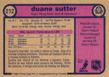 1982-83 O-Pee-Chee #212 Duane Sutter Back