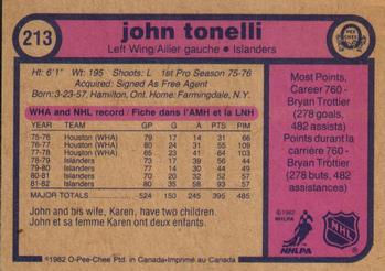 1982-83 O-Pee-Chee #213 John Tonelli Back