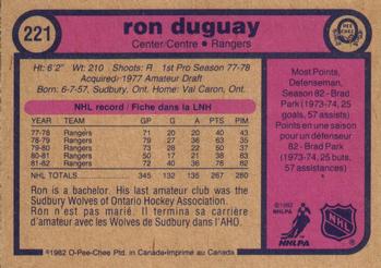 1982-83 O-Pee-Chee #221 Ron Duguay Back