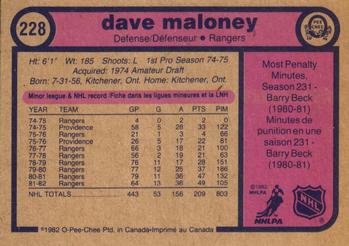 1982-83 O-Pee-Chee #228 Dave Maloney Back
