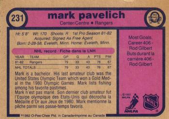 1982-83 O-Pee-Chee #231 Mark Pavelich Back