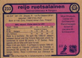 1982-83 O-Pee-Chee #233 Reijo Ruotsalainen Back