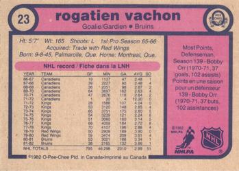 1982-83 O-Pee-Chee #23 Rogatien Vachon Back