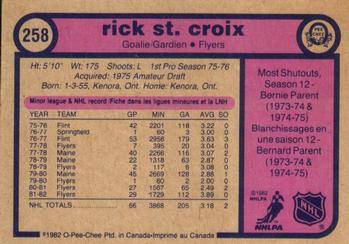 1982-83 O-Pee-Chee #258 Rick St. Croix Back