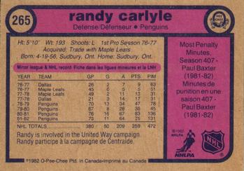1982-83 O-Pee-Chee #265 Randy Carlyle Back