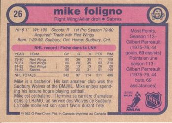 1982-83 O-Pee-Chee #26 Mike Foligno Back