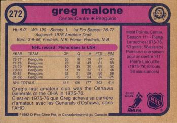 1982-83 O-Pee-Chee #272 Greg Malone Back