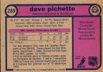 1982-83 O-Pee-Chee #289 Dave Pichette Back