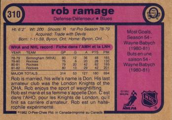 1982-83 O-Pee-Chee #310 Rob Ramage Back