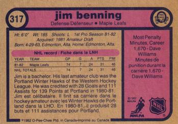 1982-83 O-Pee-Chee #317 Jim Benning Back