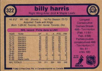 1982-83 O-Pee-Chee #322 Billy Harris Back
