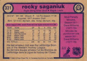 1982-83 O-Pee-Chee #331 Rocky Saganiuk Back