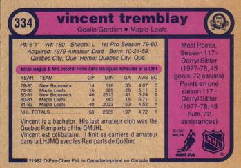 1982-83 O-Pee-Chee #334 Vincent Tremblay Back