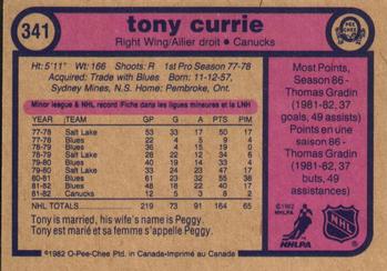 1982-83 O-Pee-Chee #341 Tony Currie Back