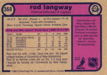 1982-83 O-Pee-Chee #368 Rod Langway Back